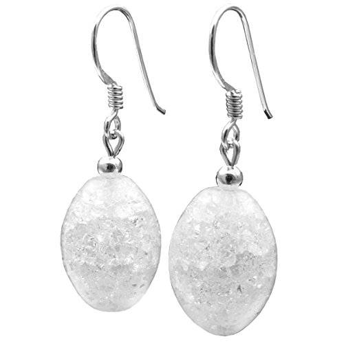 Ohrringe Ohrhänger Bergkristall & 925 Silber Olivenform Crack-Struktur Damen von Schmuck Krone