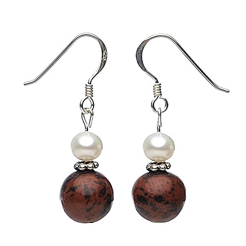 Ohrringe Ohrhänger Obsidian & Perlen SüÃŸwasserperlen 925 Silber braun schwarz gefleckt von Schmuck Krone