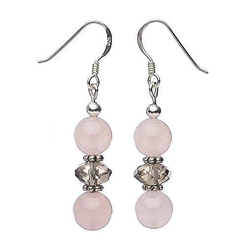 Ohrringe Ohrhänger Rosenquarz & Rauchquarz facettiert Silber braun rose Damen von Schmuck Krone