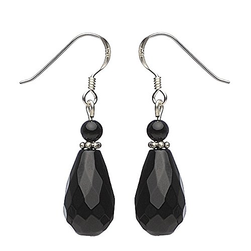 Ohrringe Ohrhänger Tropfen echter Onyx facettiert 925 Silber schwarz Ohrschmuck Damen von Schmuck Krone