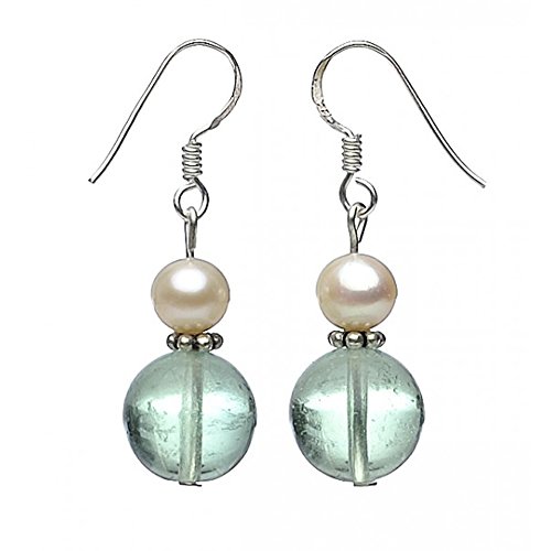 Ohrringe Ohrhänger aus Fluorit & SüÃŸwasserperlen weiÃŸ grün zart Damen von Schmuck Krone