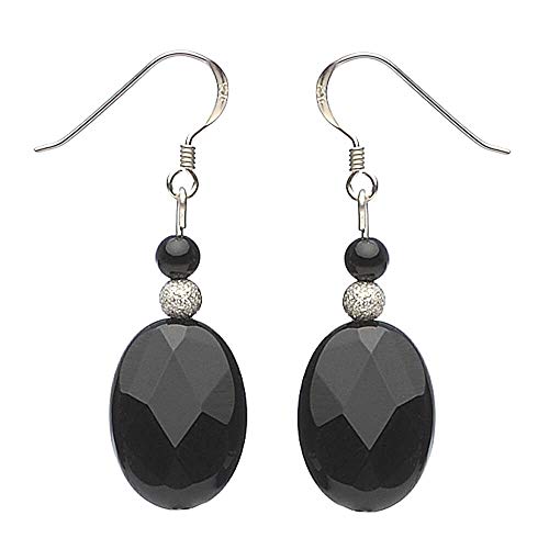 Ohrringe Ohrhänger aus Onyx oval schwarz facettiert & 925 Silber elegant Damen von Schmuck-Krone - Edelsteinschmuck