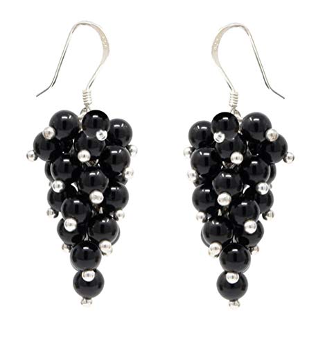 Ohrringe Ohrhänger aus Onyx schwarz Ã˜4mm & 925 Silber Trauben Ohrschmuck Damen von Schmuck Krone