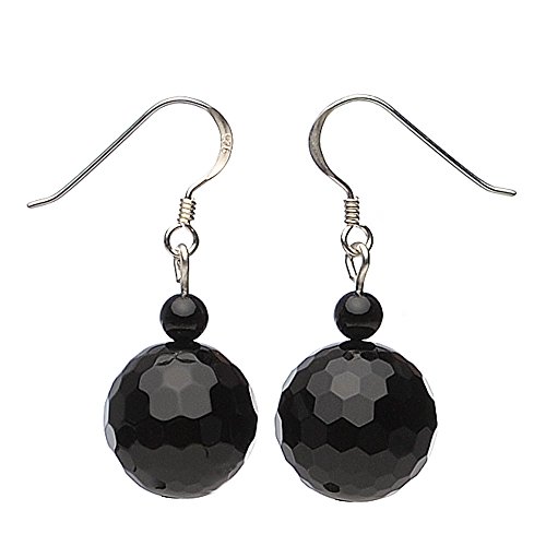 Ohrringe Ohrhänger aus Onyx & 925 Silber Ø14mm facettiert Ohrschmuck für Damen von Schmuck Krone