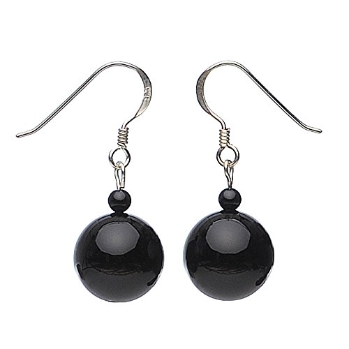 Ohrringe Ohrhänger aus Onyx & 925er Silber schwarz glatt glänzend Ohrschmuck von Schmuck-Krone - Edelsteinschmuck