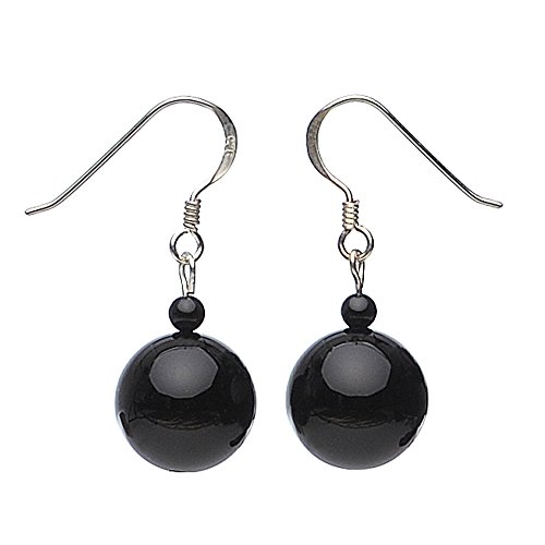 Ohrringe Ohrhänger aus Onyx & 925er Silber schwarz glatt glänzend Ohrschmuck von Schmuck Krone