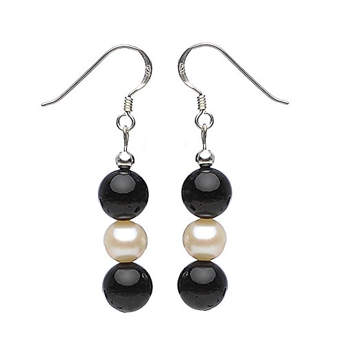 Ohrringe Ohrhänger aus Onyx & SüÃŸwasserperlen 925 Silber Ohrschmuck Damen von Schmuck Krone