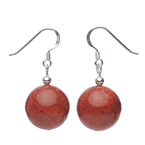 Ohrringe Ohrhänger aus echter Koralle Schaumkoralle Kugel & 925 Silber rot Damen von Schmuck Krone