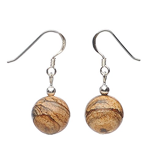 Ohrringe Ohrhänger aus Jaspis Landschaftsjaspis & 925 Silber, cappuccino-braun von Schmuck Krone