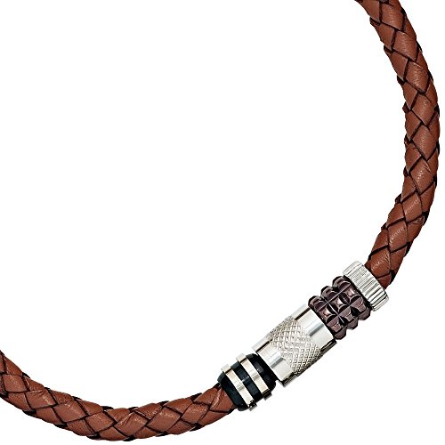 9,1mm Collier Halsschmuck Leder braun & Edelstahl 45cm Herren von Schmuck Krone