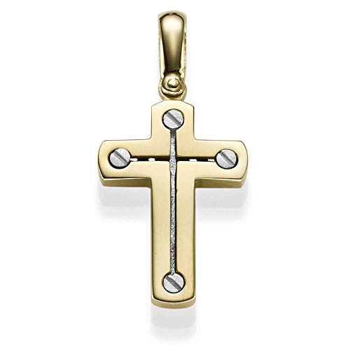 Anhänger Kreuz 26x17,5mm aus 585 Gold Gelbgold & Weißgold bicolor matt-glänzend von Schmuck Krone