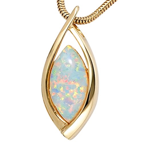 Anhänger mit Opal 375 Gold Gelbgold spitzoval Opalanhänger für Damen ohne Halskette von Schmuck Krone