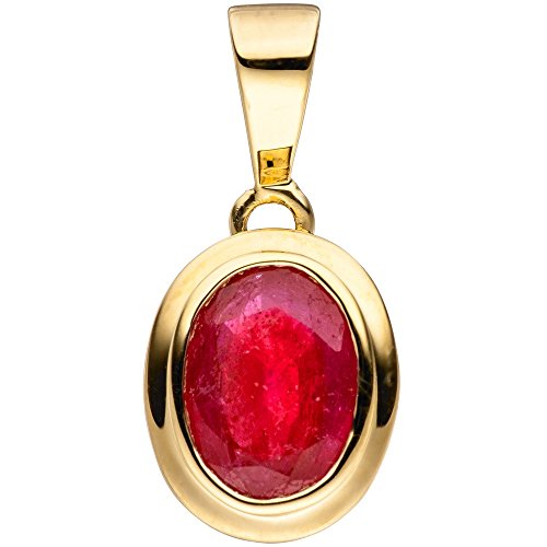 Anhänger mit Rubin rot oval 585 Gold Gelbgold Goldanhänger Rubinanhänger von Schmuck Krone