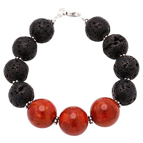 Armband Armschmuck aus Korale Schaumkoralle Lava mit Poren 925 Silber schwarz rot von Schmuck Krone