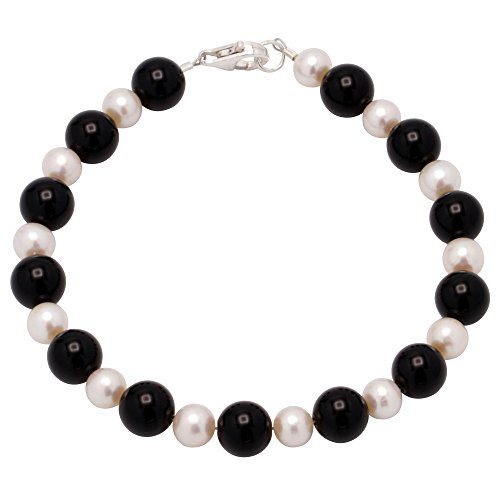 Armband aus Onyx & Süßwasserperlen & 925 Silber schwarz weiß Armschmuck Damen von Schmuck Krone