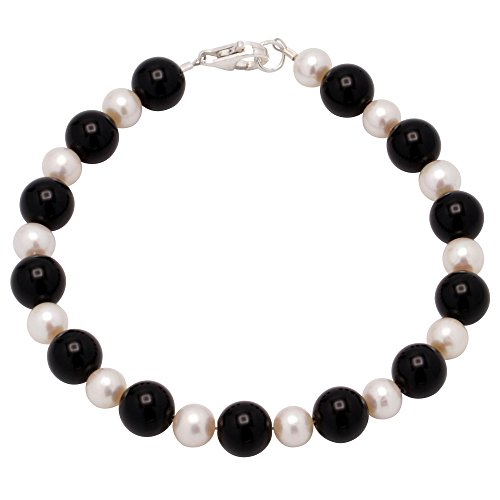 Armband aus Onyx & SüÃŸwasserperlen & 925 Silber schwarz weiÃŸ Armschmuck Damen von Schmuck Krone