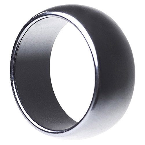 Breiter Ring aus echtem Hämatit glatt grau rund unisex Steinring Fingerring, Ringgröße:Innenumfang 51mm ~ Ø16.2mm von Schmuck Krone