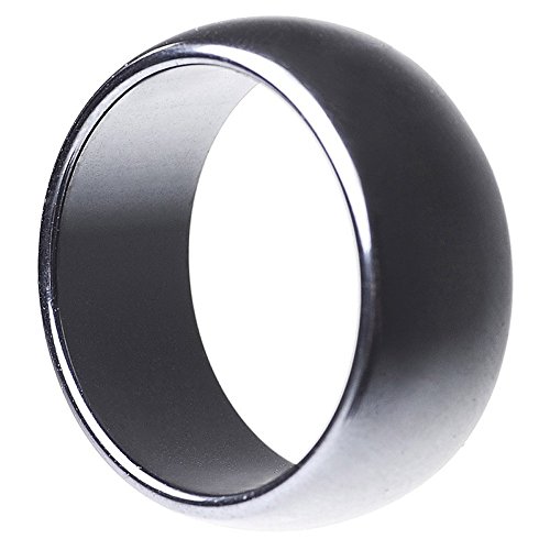 Breiter Ring aus echtem Hämatit glatt grau rund unisex Steinring Fingerring, Ringgröße:Innenumfang 61mm ~ Ø19.4mm von Schmuck Krone
