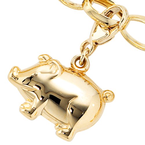 Charm Anhänger Einhänger Schwein Schweinchen Ferkel 333 Gelbgold Dangle Damen von Schmuck Krone