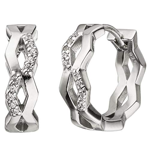 Creolen 16,8x4,8mm aus 925 Silber rhodiniert mit 20 Zirkonia Ohrringe Ohrschmuck von Schmuck Krone