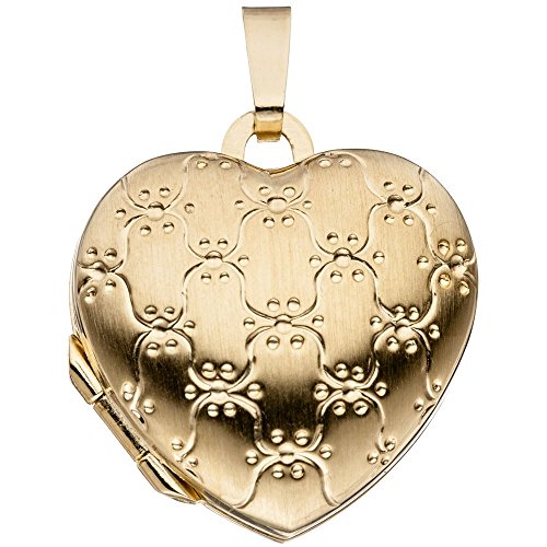 Medaillon Anhänger zum Öffnen Amulett Herz 333 Gold Gelbgold mattiert Damen von Schmuck Krone