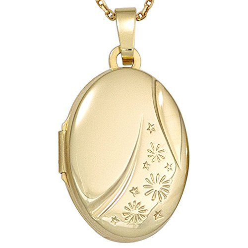 Medaillon Anhänger zum Öffnen Gravur Sternchen 585 Gold Gelbgold oval Amulett von Schmuck Krone