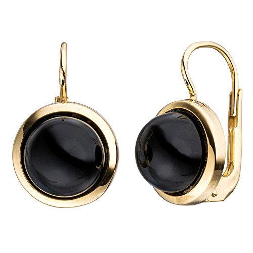 Ohrringe Boutons Ohrhänger mit Onyx schwarz Halbkugel 333 Gold Gelbgold von Schmuck Krone