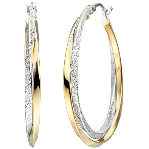 Ohrringe Creolen 34mm 2-reihig gedreht 925 Silber Gelbgold teilvergoldet bicolor von Schmuck Krone