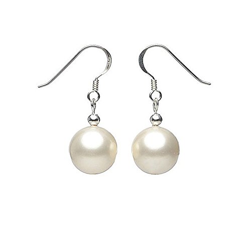 Ohrringe Ohrhänger Muschelkernperlen 12mm & 925 Silber weiß Ohrschmuck Perlen Damen von Schmuck Krone