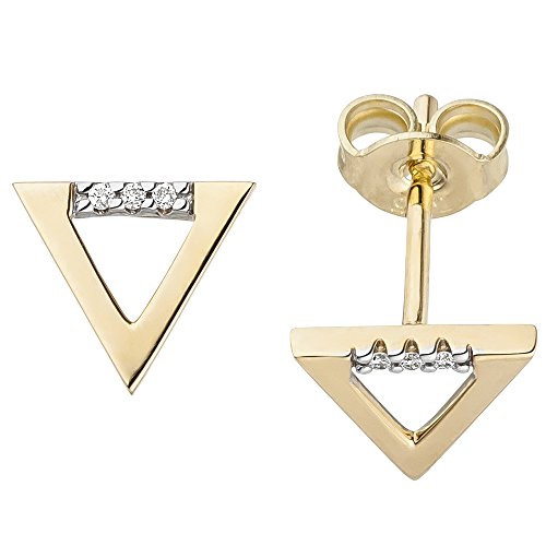 Ohrstecker Ohrringe Dreiecke mit je 3 Diamanten Brillanten 585 Gold Gelbgold von Schmuck Krone