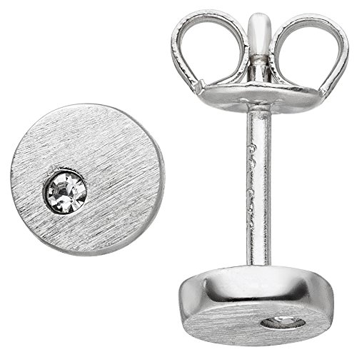 Ohrstecker Ohrringe mit weißen Zirkonia 925 Silber mattiert flach rund schlicht von Schmuck Krone