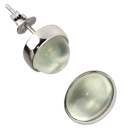 Ohrstecker Ohrschmuck aus echtem Prehnit & 925 Silber rhodiniert, oval, hellgrün von Schmuck Krone