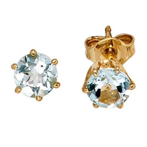 Ohrstecker Stecker mit Aquamarin hellblau 5,4mm & 585 Gold Gelbgold von Schmuck Krone
