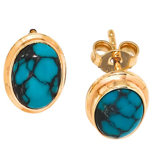 Ohrstecker Stecker mit echtem Türkis oval 585 Gold Gelbgold Ohrschmuck Ohrstecker Stecker mit echtem Türkis oval 585 Gold Gelbgold Ohrschmuck von Schmuck Krone