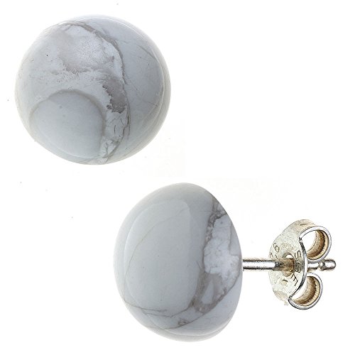 Ohrstecker aus Howlith Halbkugel 10mm 925 Silber weiÃŸ-grau rund Ohrschmuck Damen von Schmuck Krone