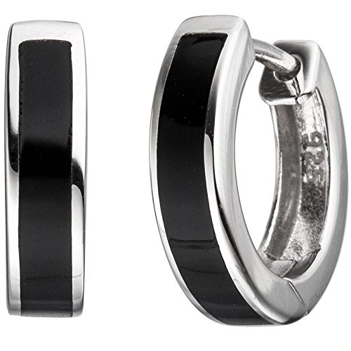 Paar Creolen 14,6mm Ohrringe mit schwarzer Einlage 925 Silber rund Unisex von Schmuck Krone