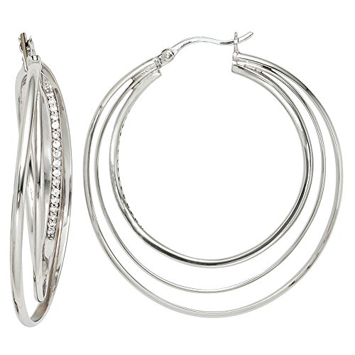 Paar Creolen Ohrringe aus 925 Silber kreisförmig 3-reihig Ohrschmuck modern von Schmuck Krone