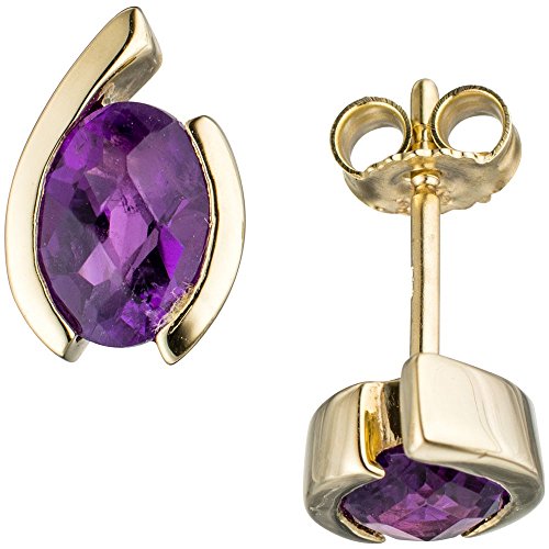 Paar Ohrstecker Ohrringe mit Amethyst violett lila oval 333 Gold Gelbgold Damen von Schmuck Krone