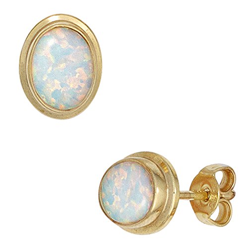 Paar Ohrstecker mit Opal oval 333 Gold Gelbgold Ohrschmuck Damen Goldohrstecker von Schmuck Krone
