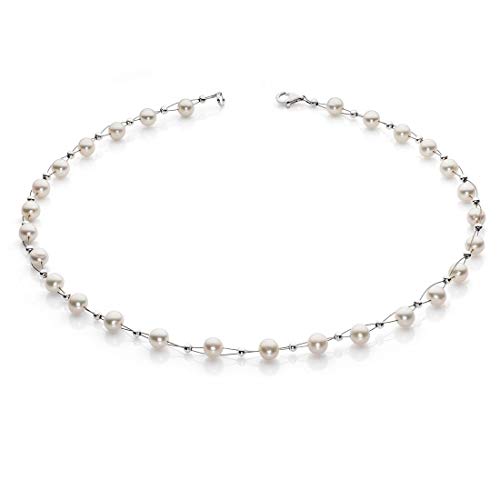 Perlenkette Kette Collier Halskette echte Perlen creme-weiß Halsschmuck Damen von Schmuck Krone