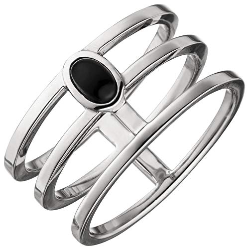 Ring Damenring 3-reihig breit mit ovalem Onyx, 925 Silber Fingerschmuck, Ringgröße:Innenumfang 66mm ~ Ø21.0mm von Schmuck Krone