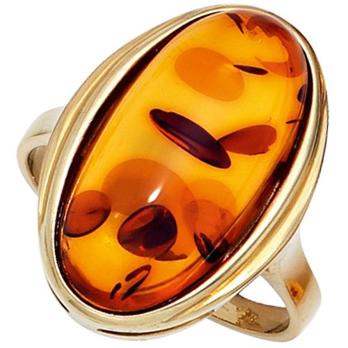 Schmuck Krone Ring Damenring mit echtem Bernstein orange-braun 375 Gold Gelbgold, Ringgröße:Innenumfang 60mm ~ Ø19.1mm von Schmuck Krone