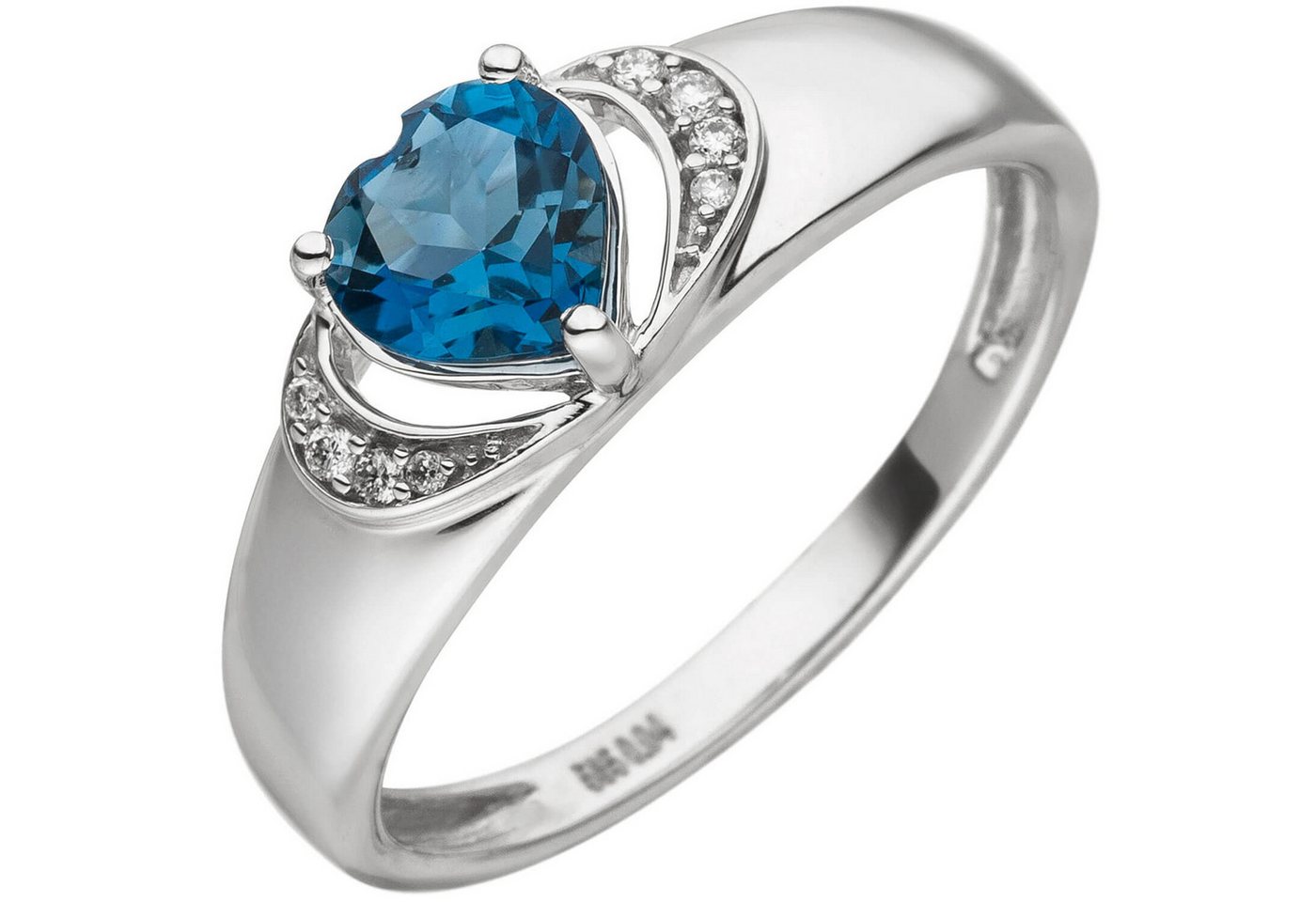 Schmuck Krone Diamantring Ring, 585 Weißgold, Herz aus Blautopas, 8 Brillanten, Gold 585 von Schmuck Krone