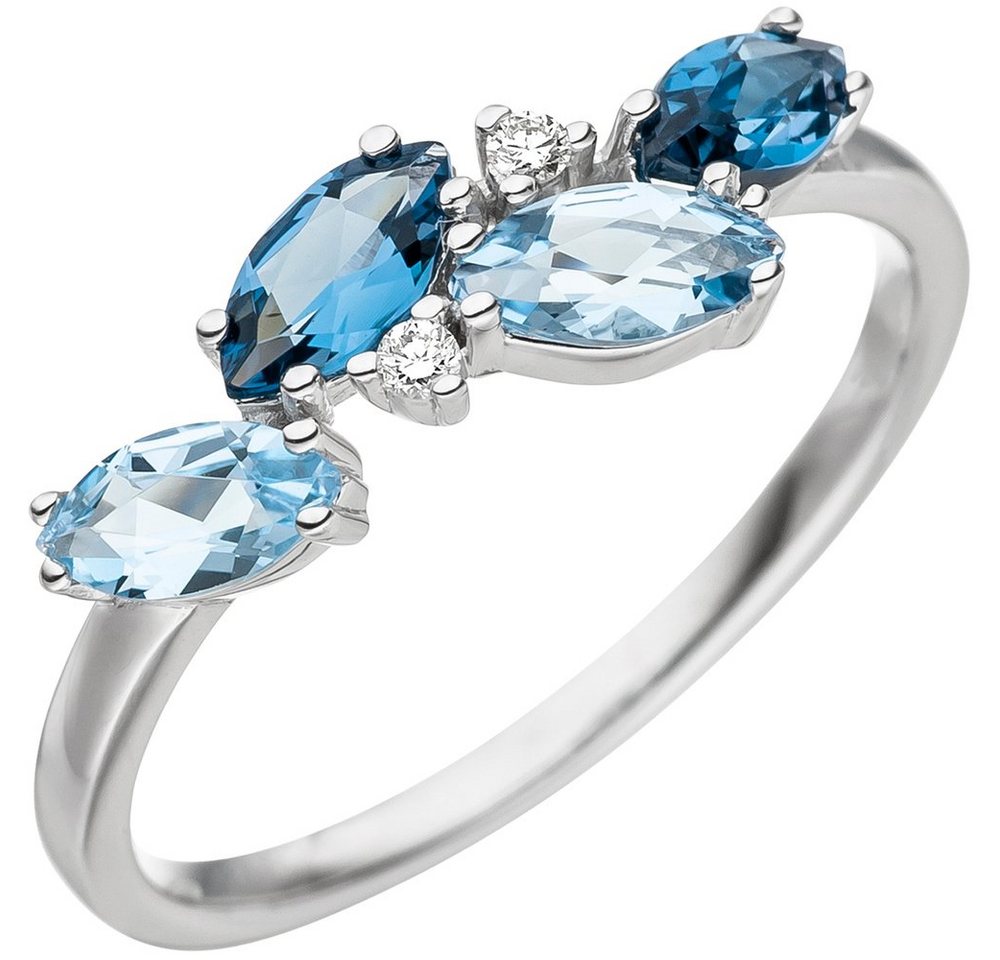 Schmuck Krone Diamantring -Ring Blautopase hellblau Ovalform & Diamanten 585 Gold Weißgold, Gold 585 von Schmuck Krone