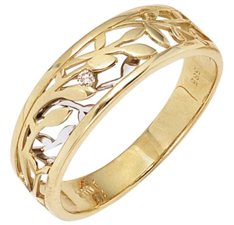 Schmuck Krone Fingerring Ring Blumen mit Brillant 585 Gold bicolor, Gold 585 von Schmuck Krone