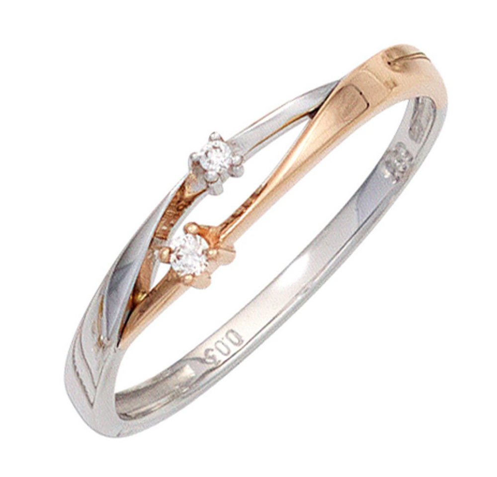 Schmuck Krone Diamantring Ring Damenring mit 2 Diamanten Brillanten 585 Gold Weißgold Rotgold bicolor, Gold 585 von Schmuck Krone