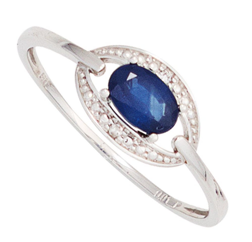 Schmuck Krone Diamantring Ring Damenring mit Saphir Safir blau & Diamanten Brillanten 585 Gold Weißgold, Gold 585 von Schmuck Krone