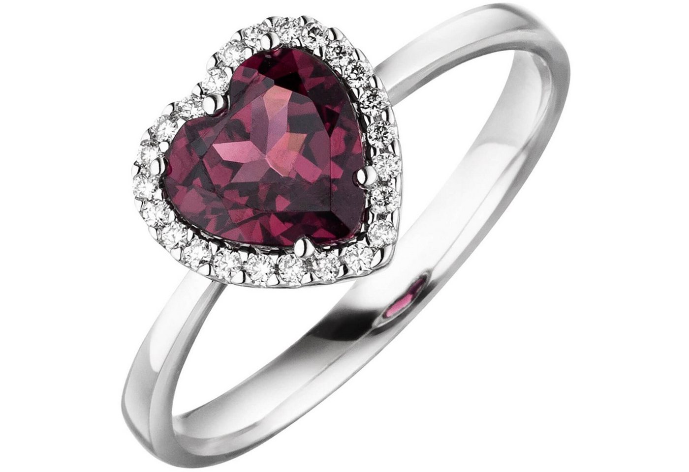 Schmuck Krone Diamantring Ring Herz aus 585 Weißgold, Rhodolith und Brillanten, Gold 585 von Schmuck Krone