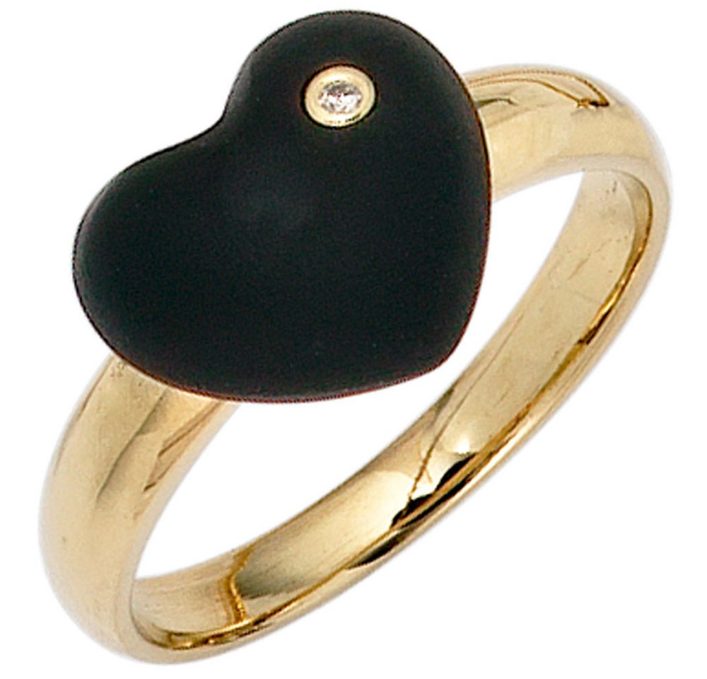 Schmuck Krone Diamantring Ring Herz aus Onyx schwarz Brillant 585 Gold, Gold 585 von Schmuck Krone