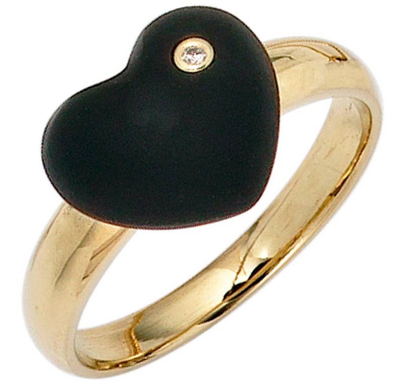 Schmuck Krone Diamantring Ring Herz aus Onyx schwarz Brillant 585 Gold, Gold 585 von Schmuck Krone